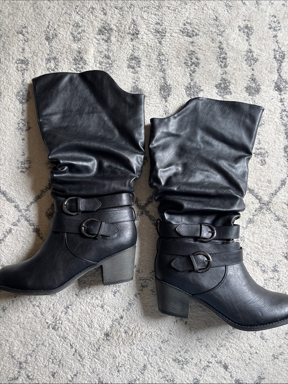 Extra-Wide Calf Slouchy Mid-Heel Women's Boots Size 10